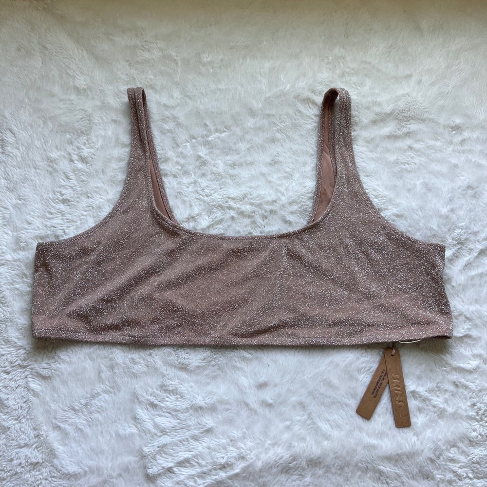 SKIMS Swim Metallic Shimmer Scoop Neck Bikini Top Rose Gold SW-SCN-0106 4X NEW